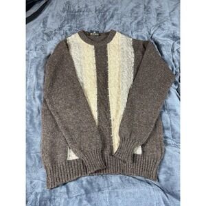 Vintage St‎ brnard 100% Shetland Wool Crewneck Sweater Brown, And White Size 40